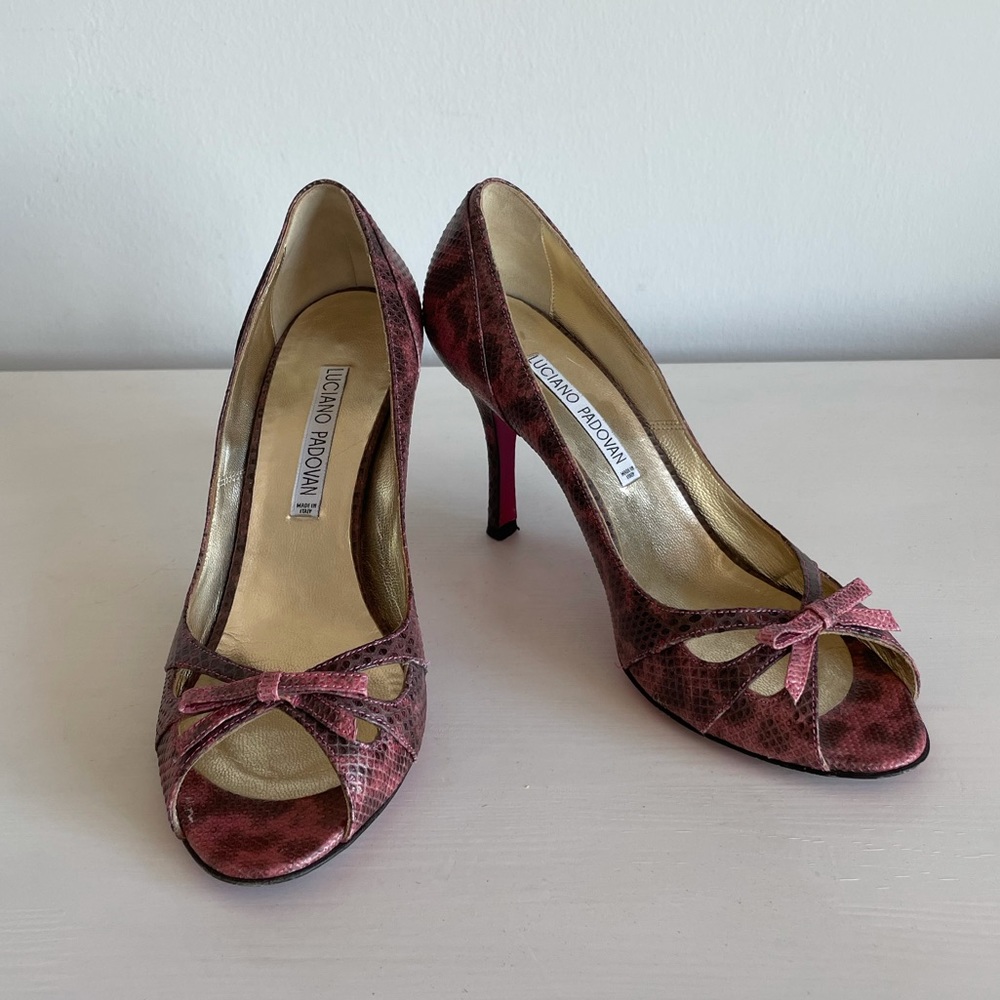 Luciano Padovan Pink & Brown Snakeskin Heels